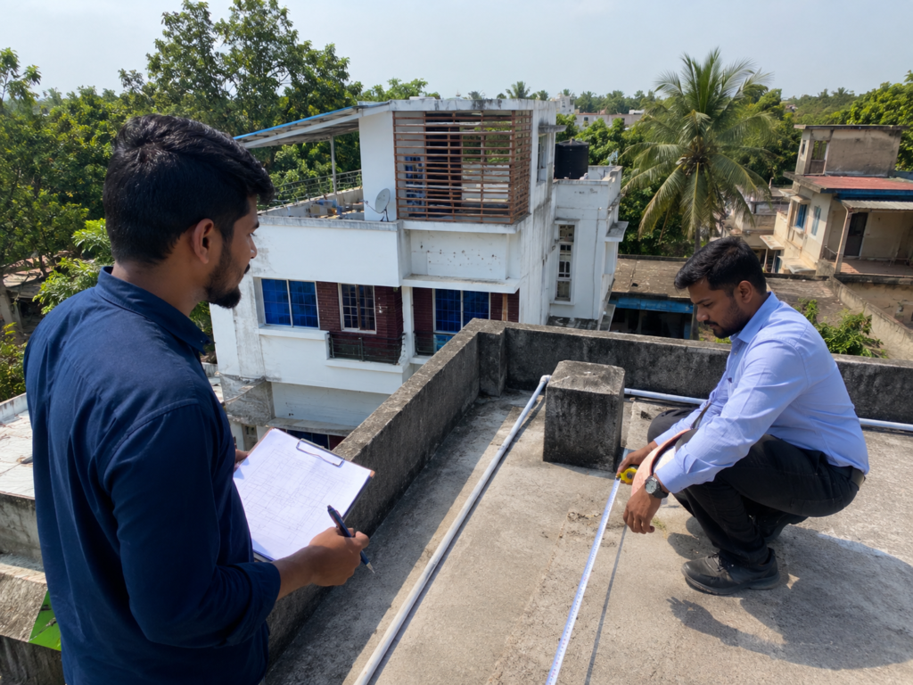 প্রকৌশলী গ্রাহকের সাথে ছাদ জরিপ করছেন